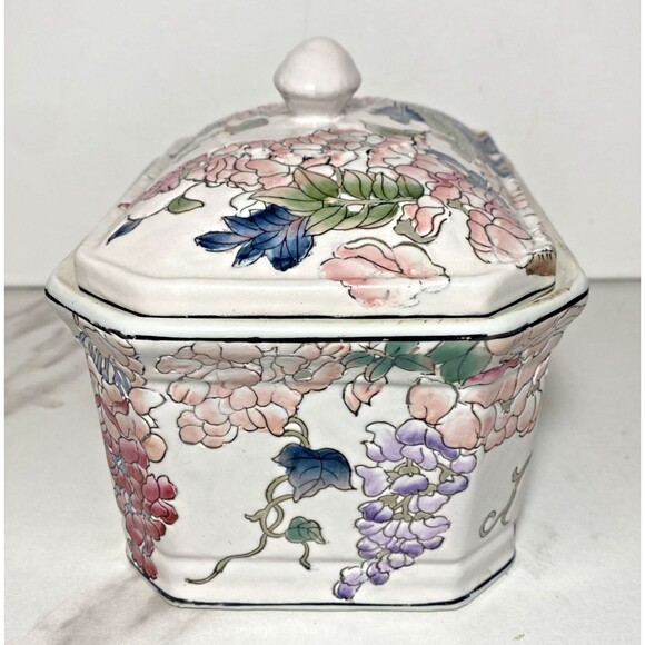 Andrea By Sadek Hand Painted Flowers Porcelain Box With Lid Made In China - Picture 4 of 11